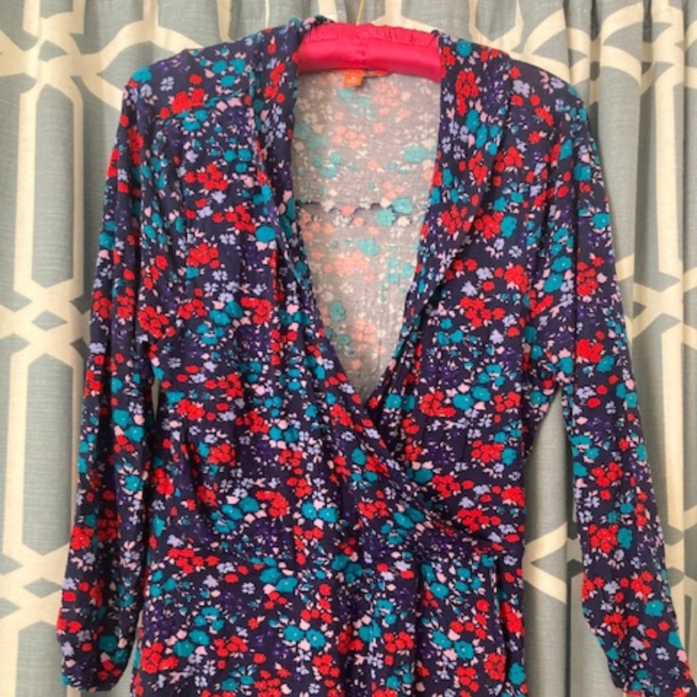 Modcloth Floral Faux wrap, peplum blouse